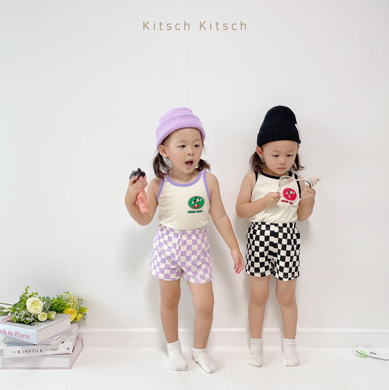 Kitsch Kitsch - Korean Children Fashion - #childofig - Check In And Out Sleeveless Tee Bottom Set - 3