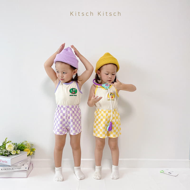 Kitsch Kitsch - Korean Children Fashion - #discoveringself - Check In And Out Sleeveless Tee Bottom Set - 6