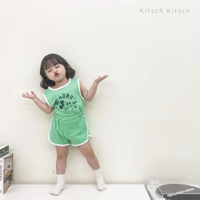 Kitsch Kitsch - Korean Children Fashion - #kidsshorts - Shinninh Mickey Sleeveless Tee Bottom Set - 6