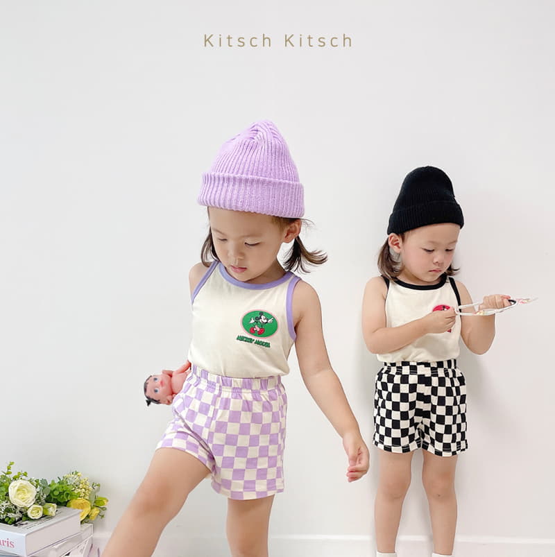 Kitsch Kitsch - Korean Children Fashion - #kidsstore - Check In And Out Sleeveless Tee Bottom Set - 9