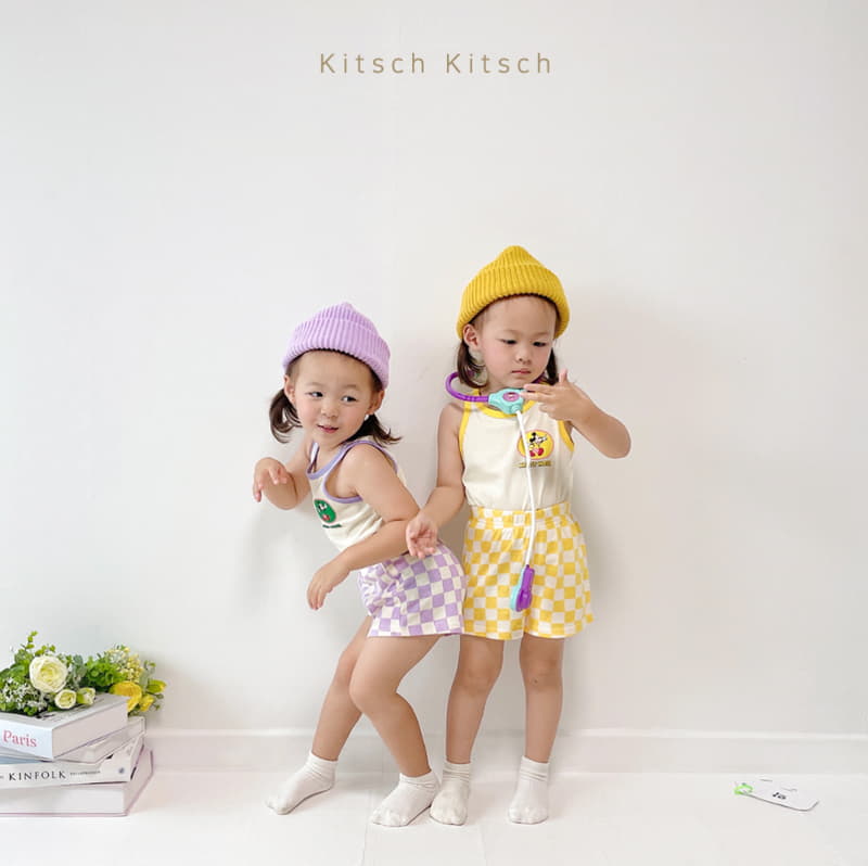 Kitsch Kitsch - Korean Children Fashion - #toddlerclothing - Check In And Out Sleeveless Tee Bottom Set