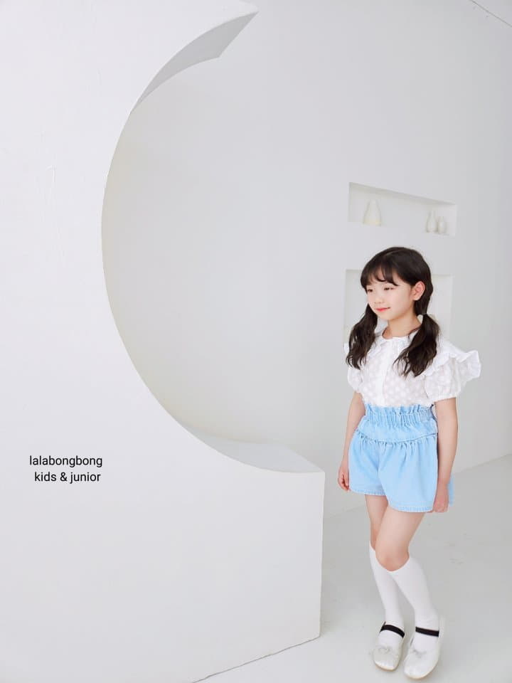 Lalabongbong - Korean Children Fashion - #kidsshorts - Denim Shirring Shorts - 8