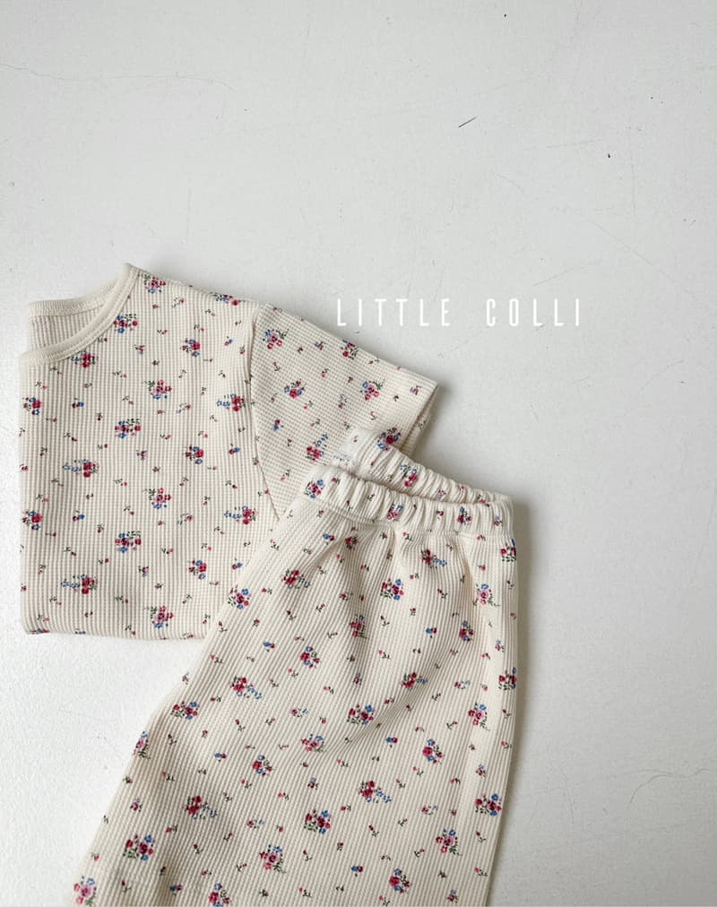Little Colli - Korean Children Fashion - #designkidswear - Waffle Small Flower Top Bottom Set - 10
