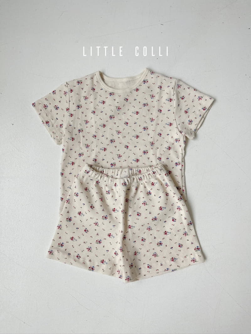 Little Colli - Korean Children Fashion - #discoveringself - Waffle Small Flower Top Bottom Set - 11