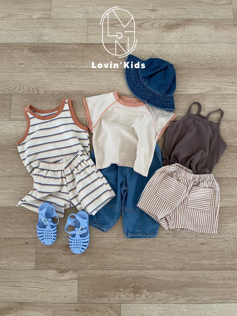 Lovin - Korean Children Fashion - #kidsshorts - Stripes Sleeveless Top Bottom Set - 4