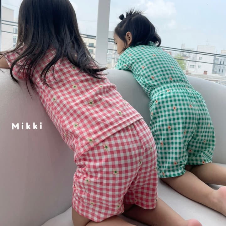 Mikki - Korean Children Fashion - #Kfashion4kids - Check Flower Top Bottom Set - 12