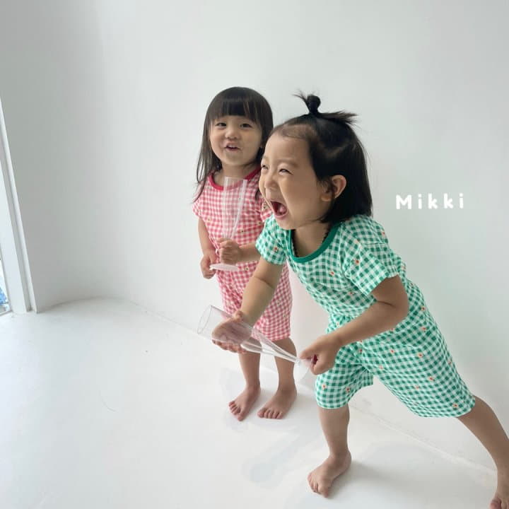 Mikki - Korean Children Fashion - #designkidswear - Check Flower Top Bottom Set - 6