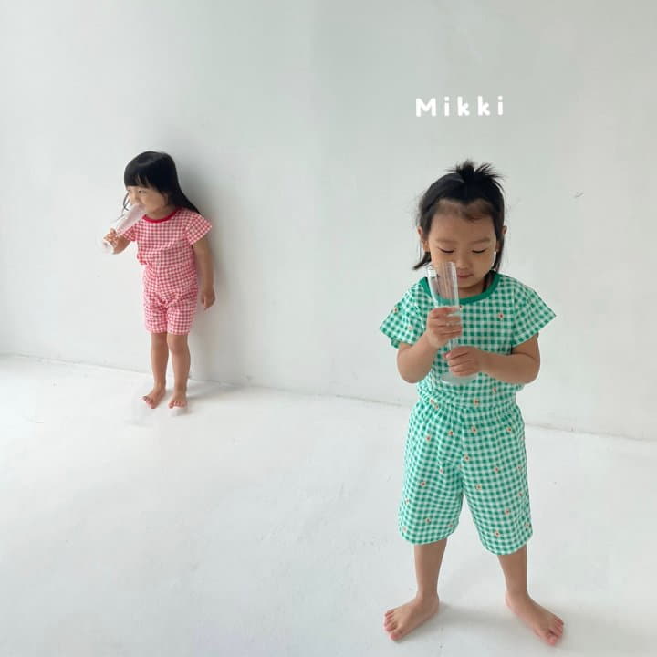 Mikki - Korean Children Fashion - #discoveringself - Check Flower Top Bottom Set - 7