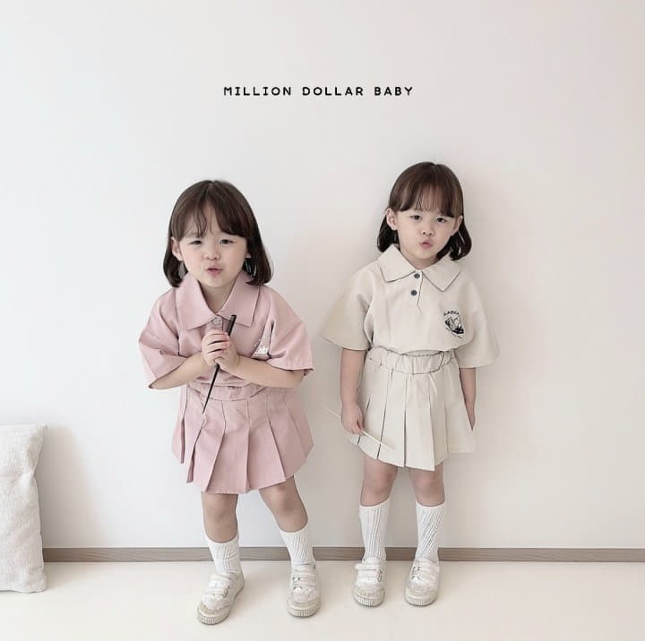 Million Dollar Baby - Korean Children Fashion - #kidsstore - Cruise Collar Skirt Top Bottom Set