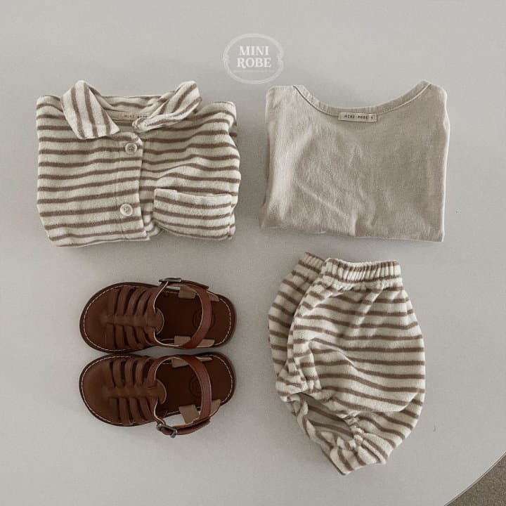 Mini Robe - Korean Baby Fashion - #babyboutique - Terry Stripes Top Bottom Set - 9