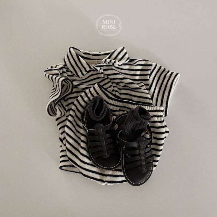 Mini Robe - Korean Baby Fashion - #babyboutiqueclothing - Terry Stripes Top Bottom Set - 10
