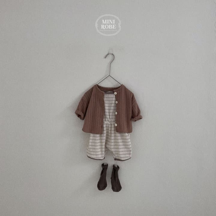 Mini Robe - Korean Baby Fashion - #babyclothing - Waffle Stripes Bodysuit - 12