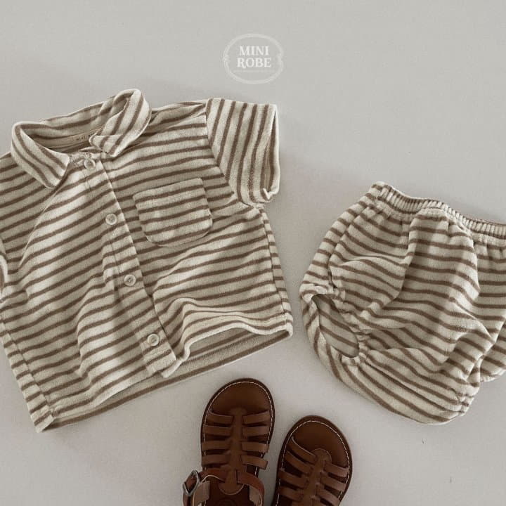 Mini Robe - Korean Baby Fashion - #babyclothing - Terry Stripes Top Bottom Set - 11