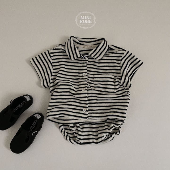 Mini Robe - Korean Baby Fashion - #babyfashion - Terry Stripes Top Bottom Set - 12