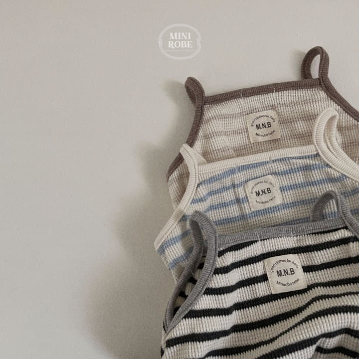 Mini Robe - Korean Baby Fashion - #babyootd - Waffle Stripes Bodysuit - 3