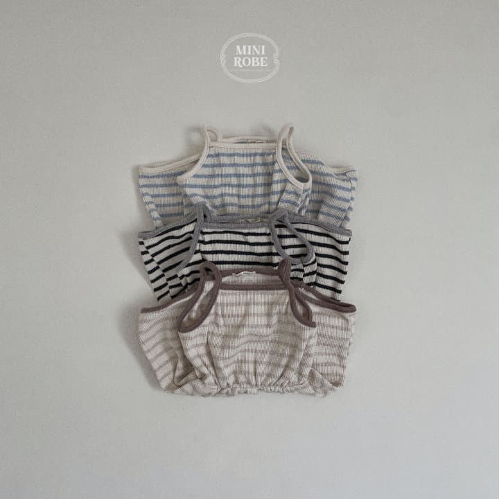 Mini Robe - Korean Baby Fashion - #babyootd - Waffle Stripes Bodysuit - 4