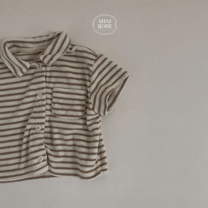 Mini Robe - Korean Baby Fashion - #babyoutfit - Terry Stripes Top Bottom Set - 4