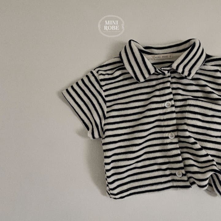 Mini Robe - Korean Baby Fashion - #onlinebabyshop - Terry Stripes Top Bottom Set - 7