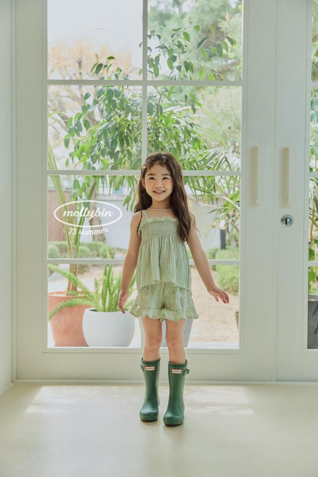 Mollybin - Korean Children Fashion - #prettylittlegirls - Smocking Frill Top Bottom Set - 2