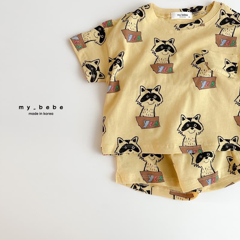 My Bebe - Korean Children Fashion - #designkidswear - Raccoon Flower Top Bottom Set - 6