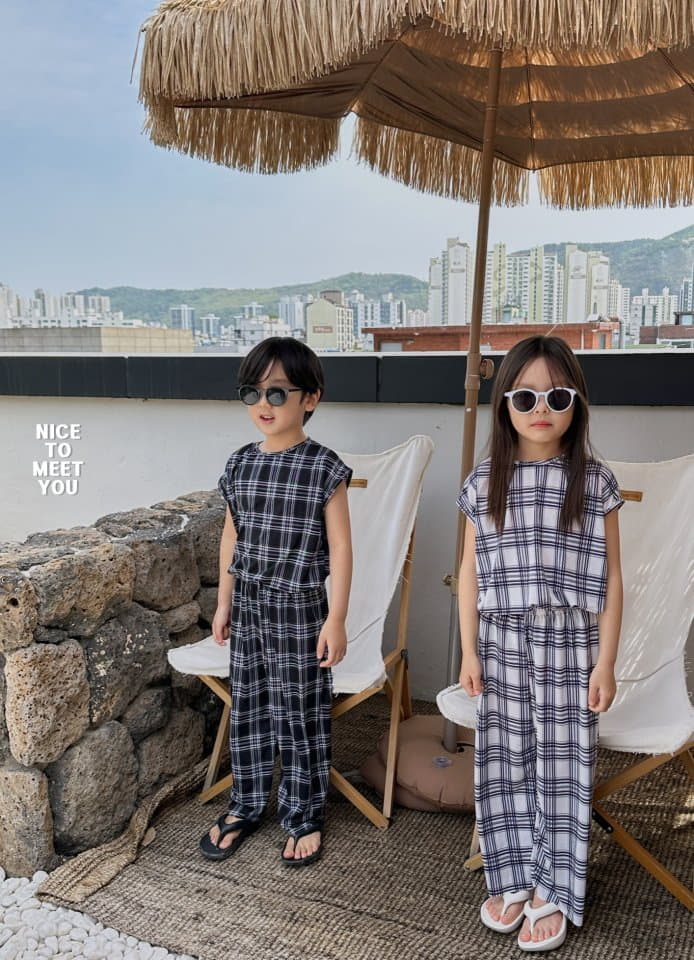 Nice To Meet You - Korean Children Fashion - #kidsshorts - Check Top Bottom Set - 6
