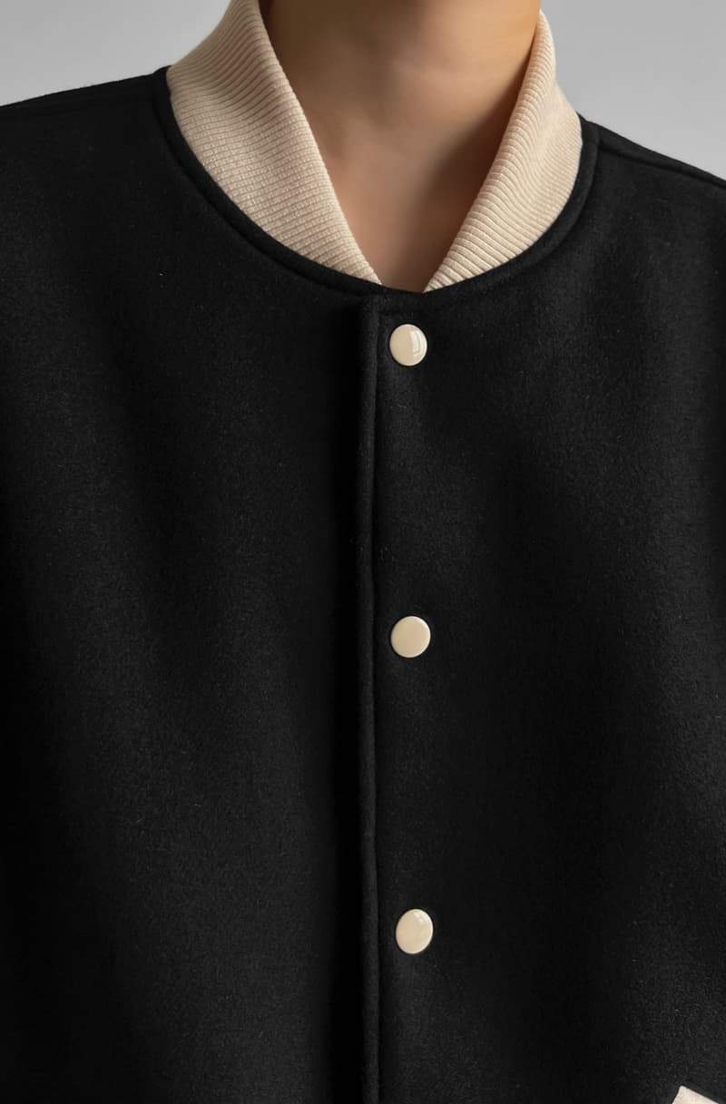 Paper Moon - Korean Women Fashion - #momslook - Classic Leather Sleeve Stadium Jacket - 2
