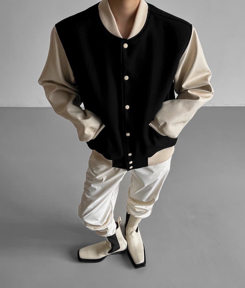Paper Moon - Korean Women Fashion - #momslook - Classic Leather Sleeve Stadium Jacket - 6