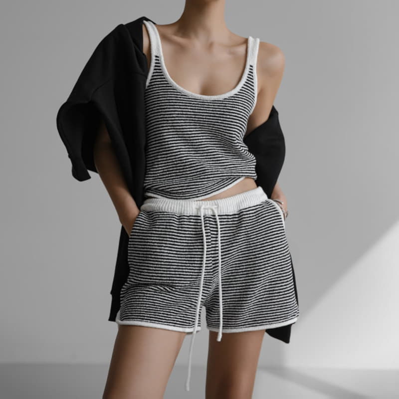 Paper Moon - Korean Women Fashion - #momslook - Striped Set Up Knit Sleeveless Tank Top - 11