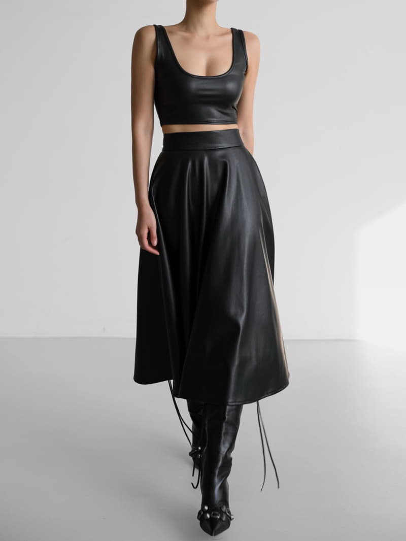 Paper Moon - Korean Women Fashion - #momslook - Vegan Leather A Line Flared Midi Skirt - 11