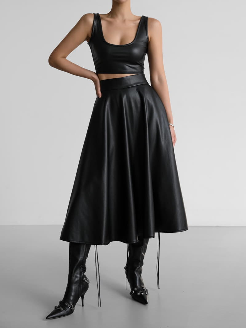 Paper Moon - Korean Women Fashion - #momslook - Vegan Leather A Line Flared Midi Skirt - 7