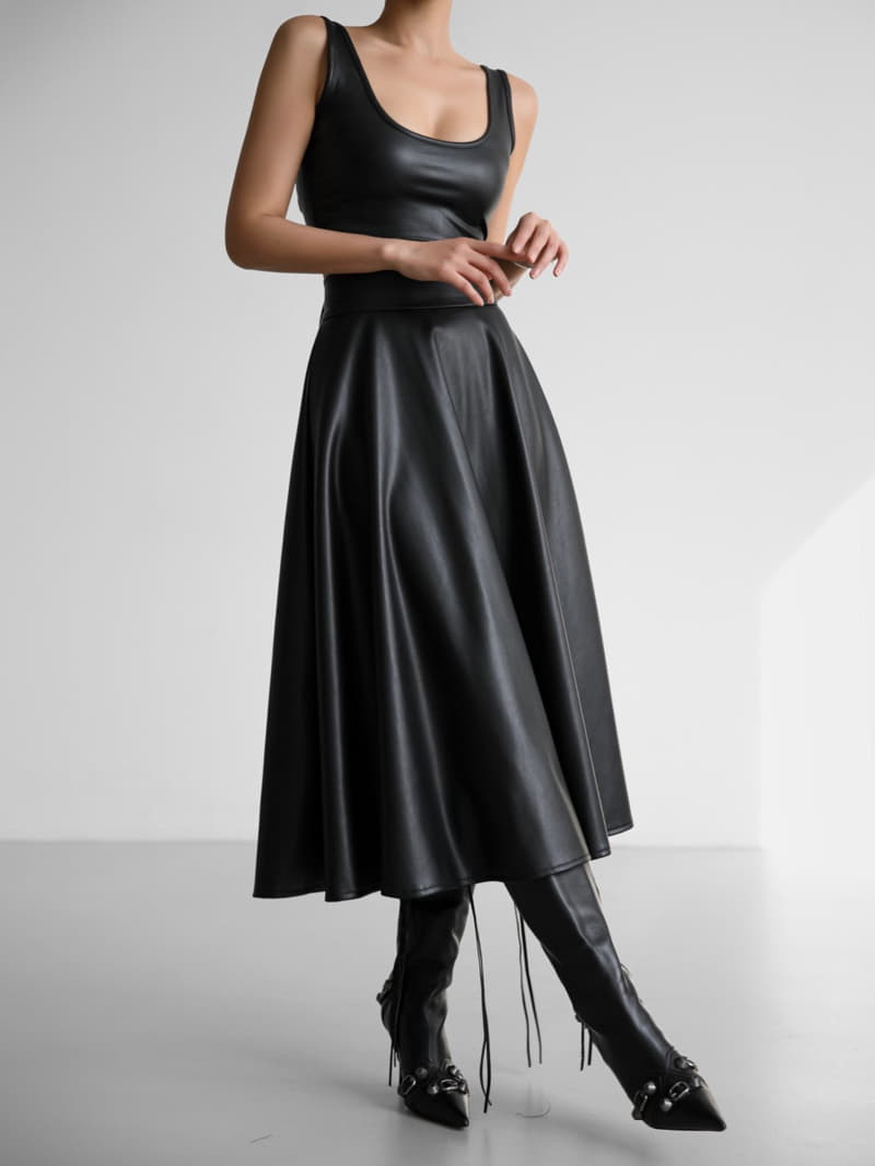 Paper Moon - Korean Women Fashion - #momslook - Vegan Leather A Line Flared Midi Skirt - 9