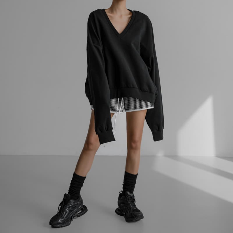 Paper Moon - Korean Women Fashion - #pursuepretty - V Neck Oversized Sweatshirt - 4