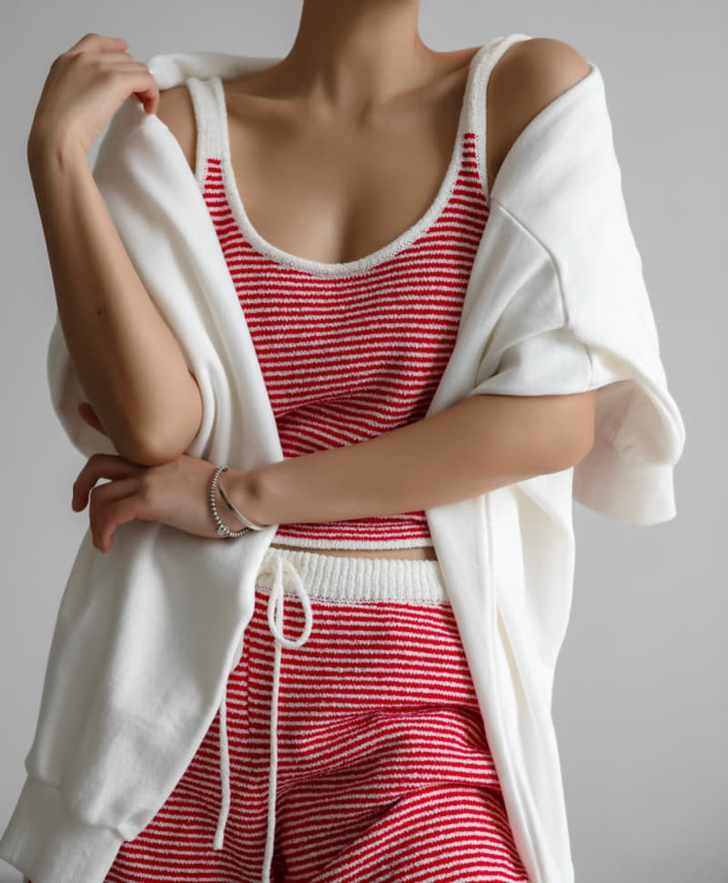 Paper Moon - Korean Women Fashion - #romanticstyle - Striped Set Up Knit Sleeveless Tank Top - 7
