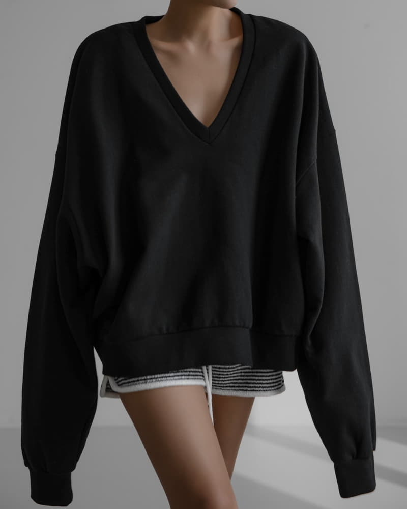 Paper Moon - Korean Women Fashion - #romanticstyle - V Neck Oversized Sweatshirt - 5