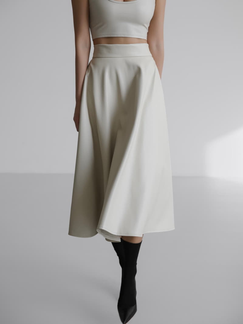 Paper Moon - Korean Women Fashion - #romanticstyle - Vegan Leather A Line Flared Midi Skirt - 3
