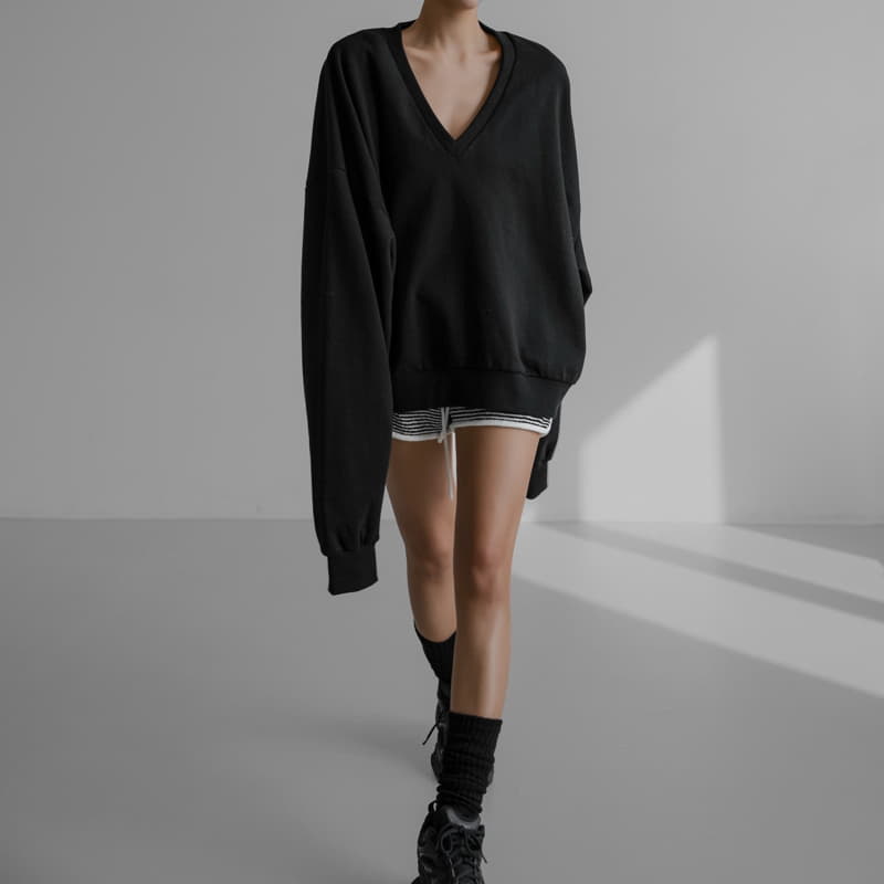 Paper Moon - Korean Women Fashion - #shopsmall - V Neck Oversized Sweatshirt - 6