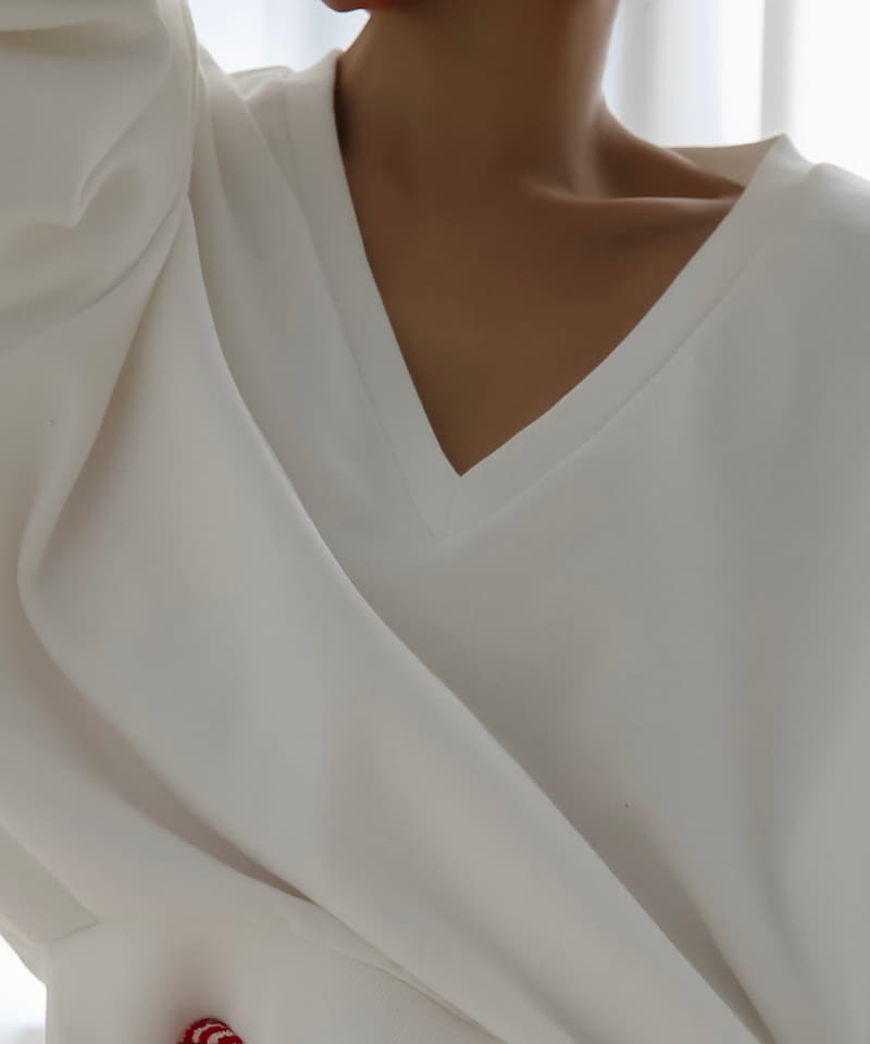 Paper Moon - Korean Women Fashion - #vintagekidsstyle - V Neck Oversized Sweatshirt - 2