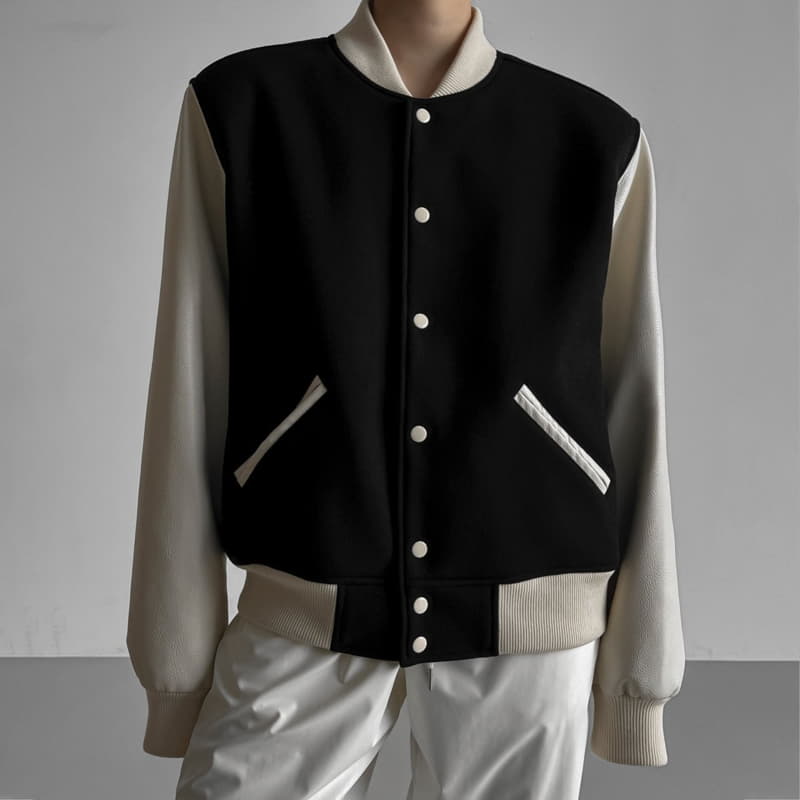 Paper Moon - Korean Women Fashion - #womensfashion - Classic Leather Sleeve Stadium Jacket