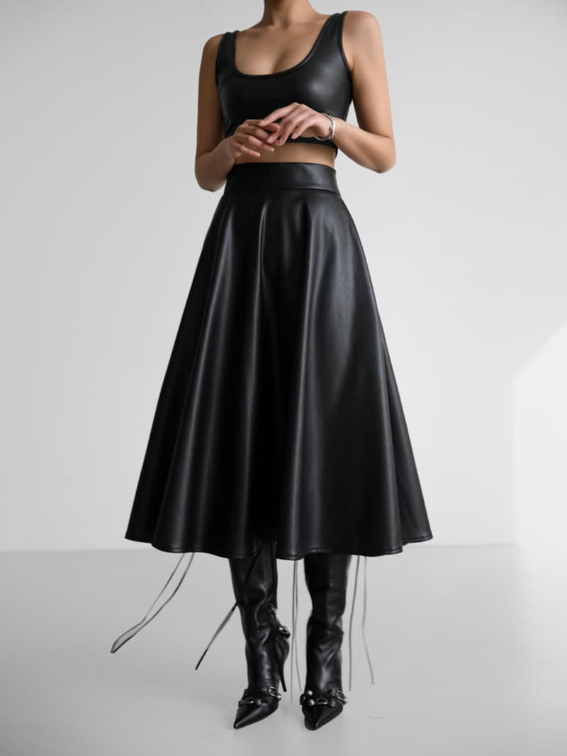 Paper Moon - Korean Women Fashion - #womensfashion - Vegan Leather A Line Flared Midi Skirt - 10