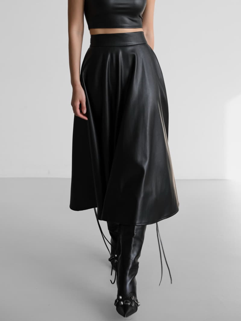 Paper Moon - Korean Women Fashion - #womensfashion - Vegan Leather A Line Flared Midi Skirt - 8