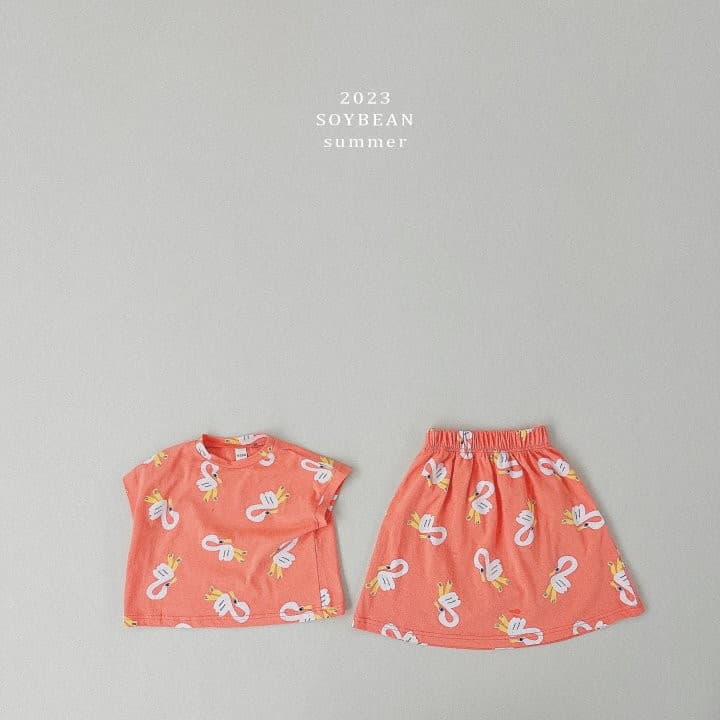 Soybean - Korean Children Fashion - #childrensboutique - Swan Skirt Top Bottom Set - 6