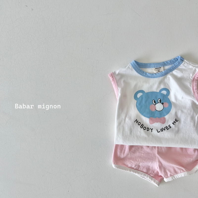 Babar Mignon - Korean Children Fashion - #designkidswear - Smile Bear Sleeveless Top Bottom Set - 6