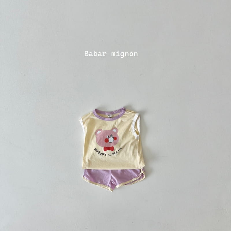 Babar Mignon - Korean Children Fashion - #fashionkids - Smile Bear Sleeveless Top Bottom Set - 8