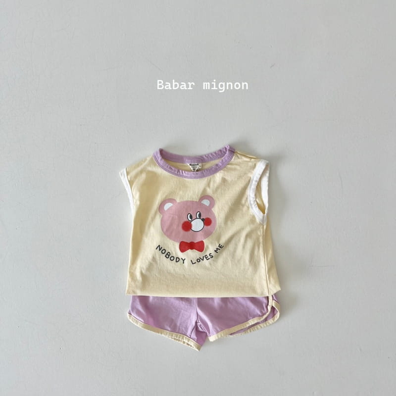 Babar Mignon - Korean Children Fashion - #kidsshorts - Smile Bear Sleeveless Top Bottom Set - 9