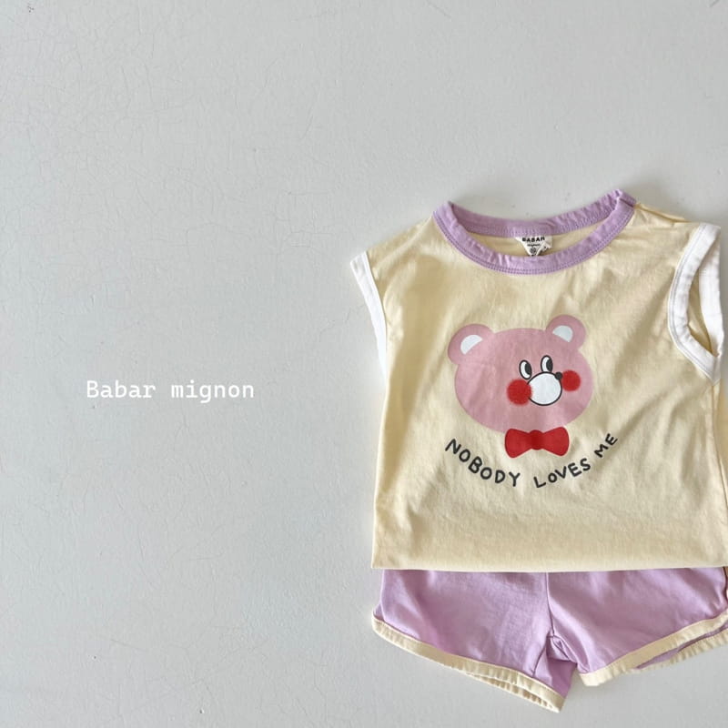 Babar Mignon - Korean Children Fashion - #kidsstore - Smile Bear Sleeveless Top Bottom Set - 10