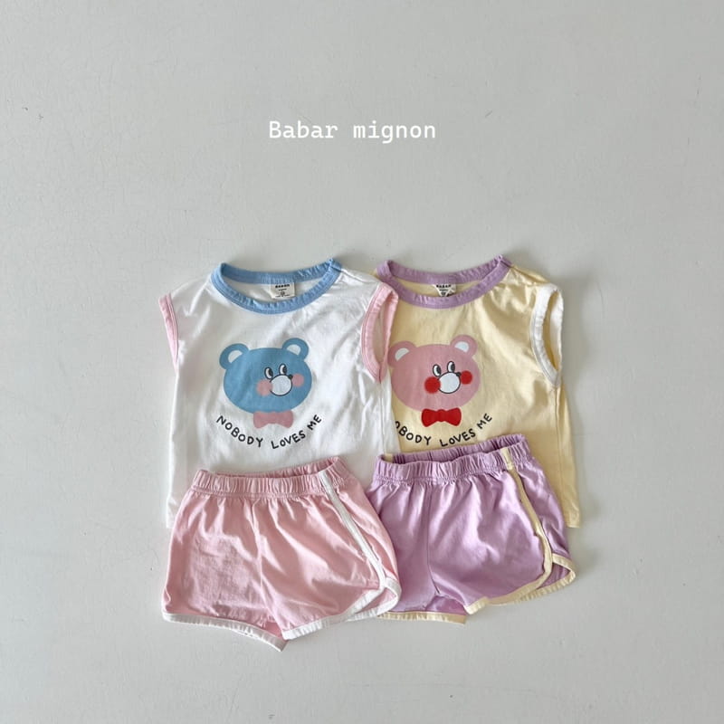 Babar Mignon - Korean Children Fashion - #minifashionista - Smile Bear Sleeveless Top Bottom Set