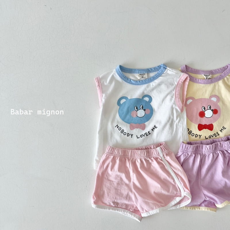 Babar Mignon - Korean Children Fashion - #prettylittlegirls - Smile Bear Sleeveless Top Bottom Set - 2