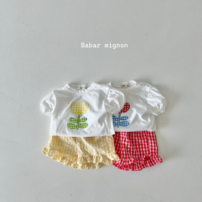 Babar Mignon - Korean Children Fashion - #prettylittlegirls - Tulip Check Frill Top Bottom Set