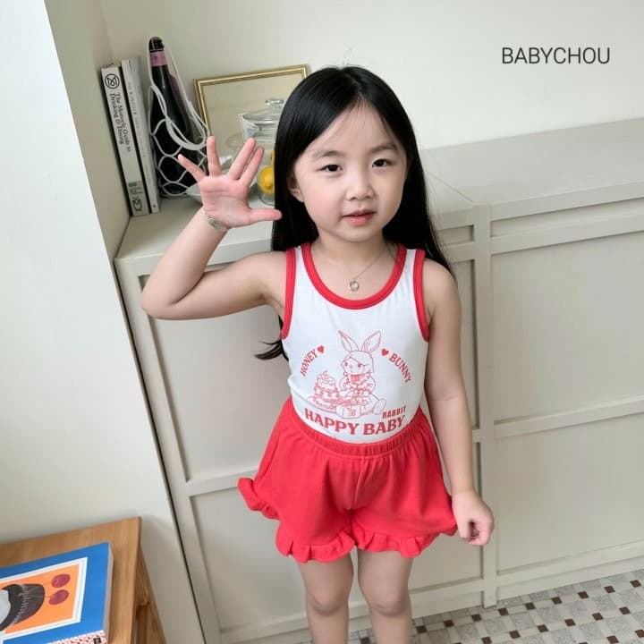 Babychou - Korean Children Fashion - #kidsshorts - Honey Bunny Top Bottom Set - 6