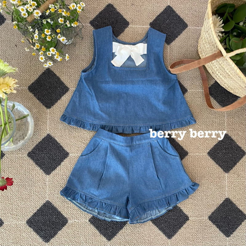 Berry Berry - Korean Children Fashion - #prettylittlegirls - Joy Denim Top Bottom Set - 3